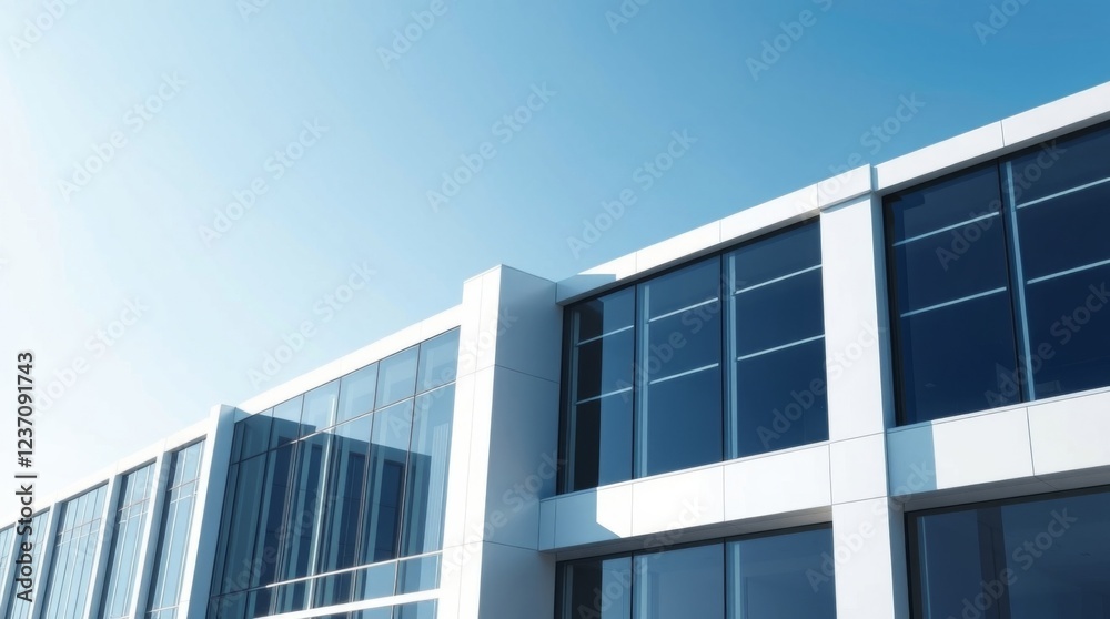 Elegant and Abstract Modern Building Exterior Against a Clear Blue Sky Elegant and Abstract Modern Building Exterior Against a Clear Blue Sky