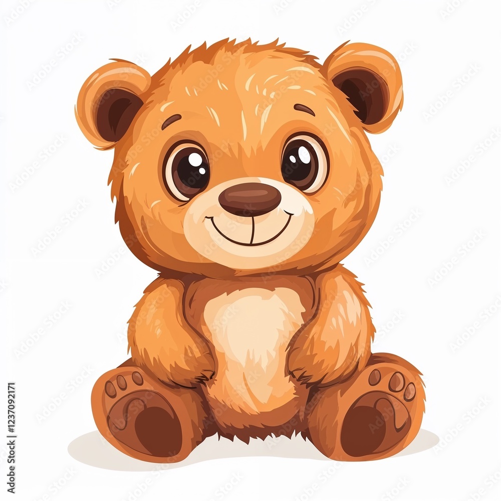 Fototapeta premium Adorable Light Brown Bear Cub Sitting Sweetly Against White Background