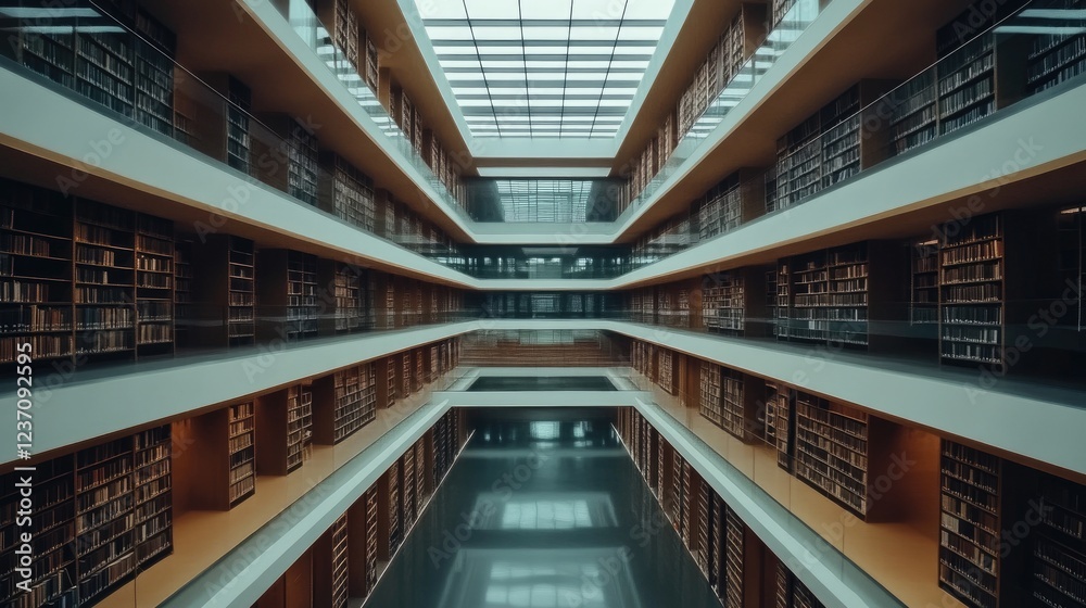 Fototapeta premium Modern Library Interior Architecture Bookshelves