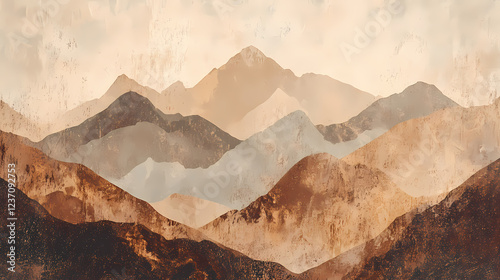 Abstract brown and beige mountain landscape. Muted Earthtones. Illustration photo