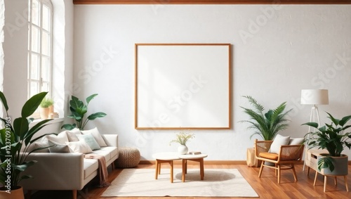 Scandinavian-Style Interior with a Framed Wall Poster Mockup