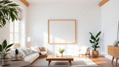 Scandinavian-Style Interior with a Framed Wall Poster Mockup