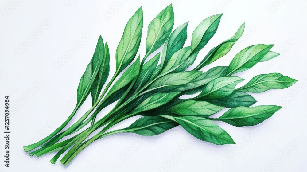 Fototapeta premium Vibrant Green Leaves Arrangement on White Background for Design Use