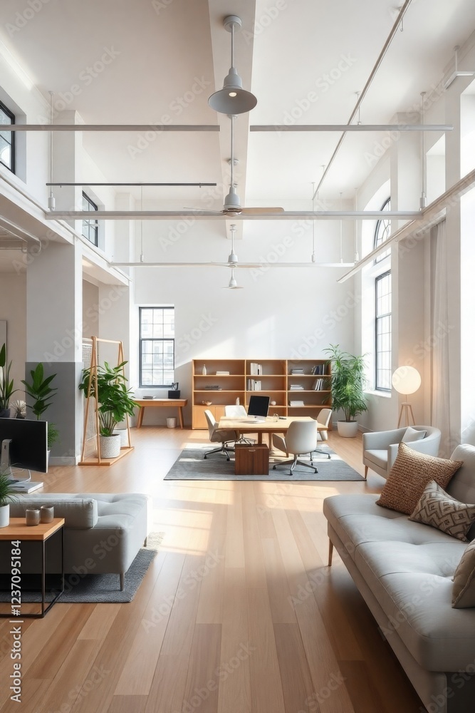 Fototapeta premium Contemporary Loft Office with Clean Lines and Minimalist Furniture