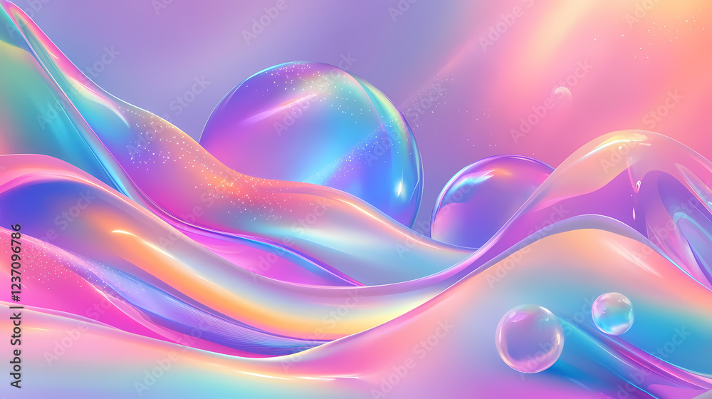 Fototapeta premium Futuristic iridescent background with geometric patterns and a holographic shine. Iridescent Glow. Illustration