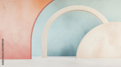 Obraz na płótnie Semi-circular shapes in pale colors with room for text w salonie