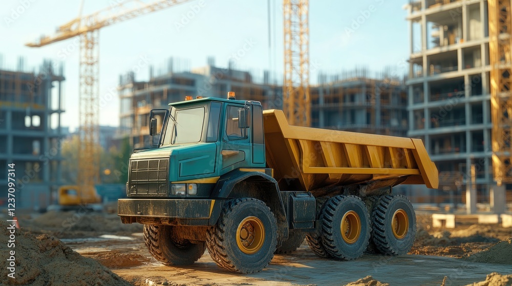 Construction Dump Truck at Building Site Construction Dump Truck at Building Site
