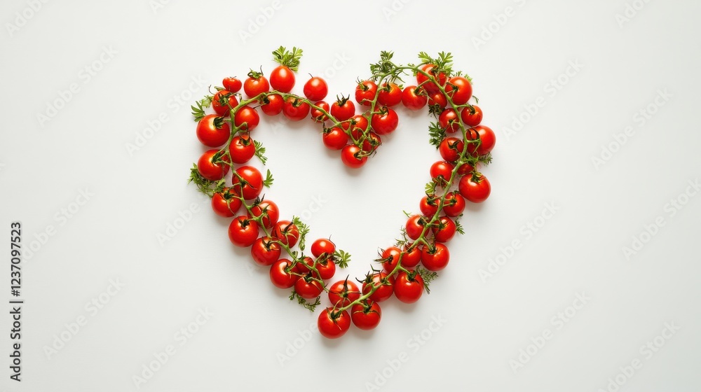 Fresh Cherry Tomatoes Forming Heart Shape on White Background Fresh Cherry Tomatoes Forming Heart Shape on White Background