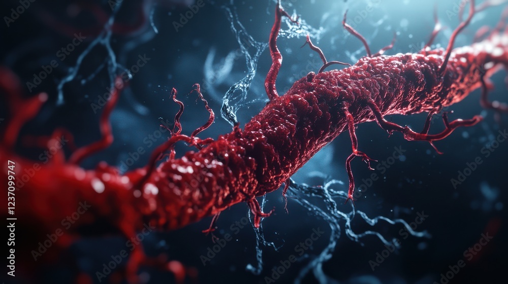 Detailed Visualization of Blood Vessel with Red Tissue and Cells Detailed Visualization of Blood Vessel with Red Tissue and Cells