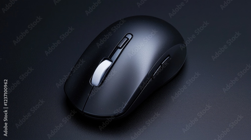 Wireless computer mouse on dark desk Wireless computer mouse on dark desk