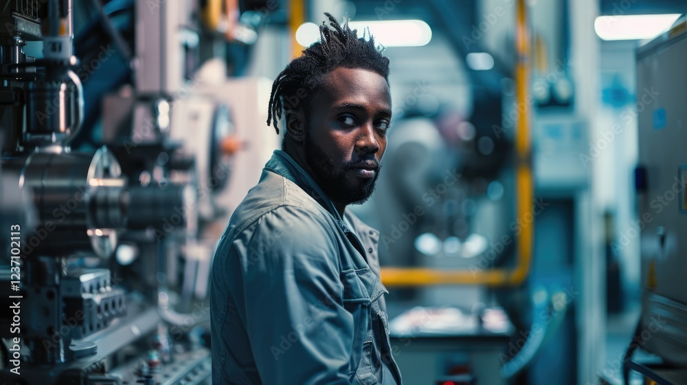 CNC milling machine operator working at a packaging equipment manufacturing plant, showcasing precision and expertise in the production process CNC milling machine operator working at a packaging equipment manufacturing plant, showcasing precision and expertise in the production process