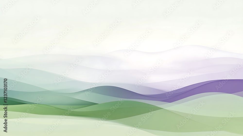 Abstract Pastel Landscape of Rolling Hills and Valleys
