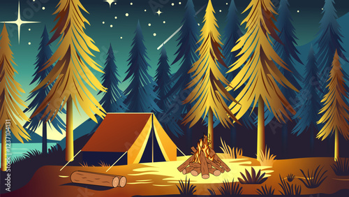 Cartoon Outdoor Nature camping in the night Illustration