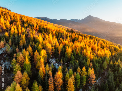 Sunset over Liptov region with and High Tatras mountains around. Krivan landspace, slovakia. Podbanske. photo