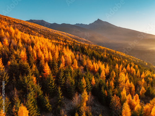 Sunset over Liptov region with and High Tatras mountains around. Krivan landspace, slovakia. Podbanske. photo