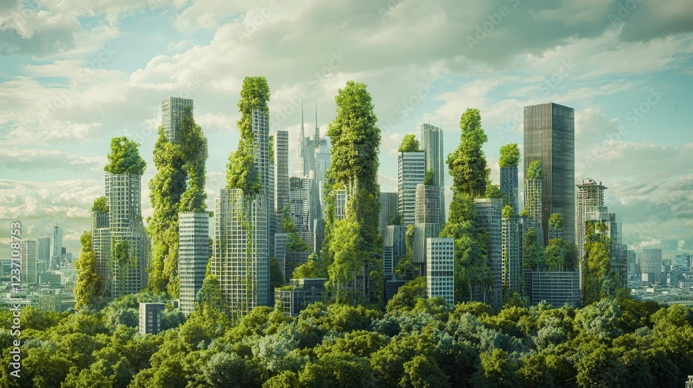 Obraz premium Urban Jungle Concept of Sustainable Architecture in Green Cityscape