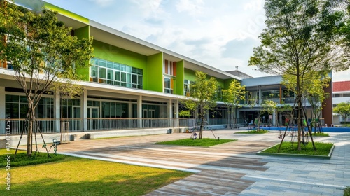 Wallpaper Mural Modern School Building with Green Accents and Open Courtyard Torontodigital.ca