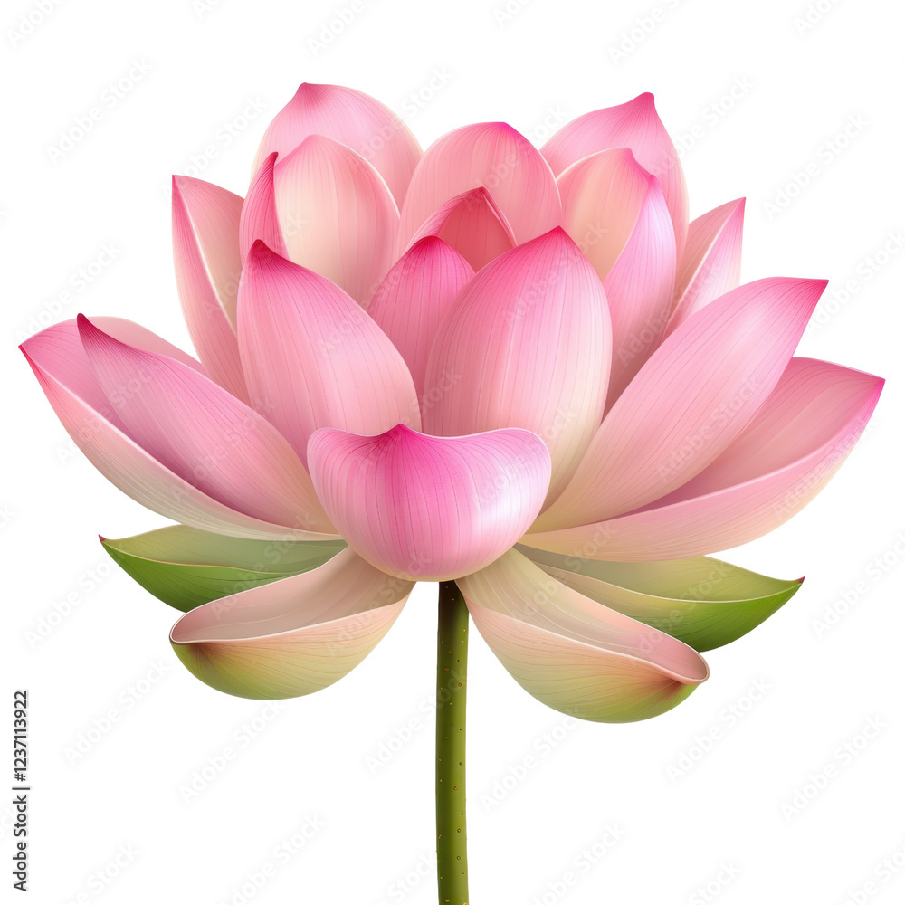 Fototapeta premium beautiful pink lotus flower with delicate petals and green leaves, symbolizing purity and tranquility