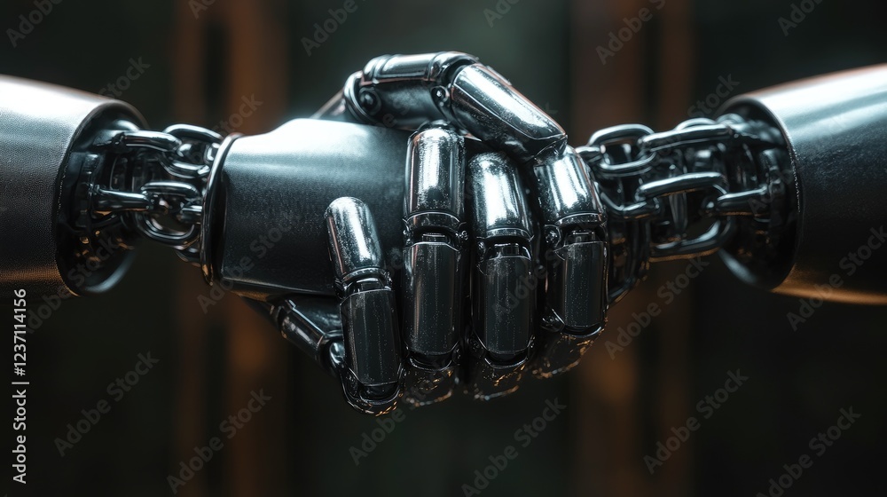 Robotic Hands Clasped In A Symbolic Agreement Robotic Hands Clasped In A Symbolic Agreement