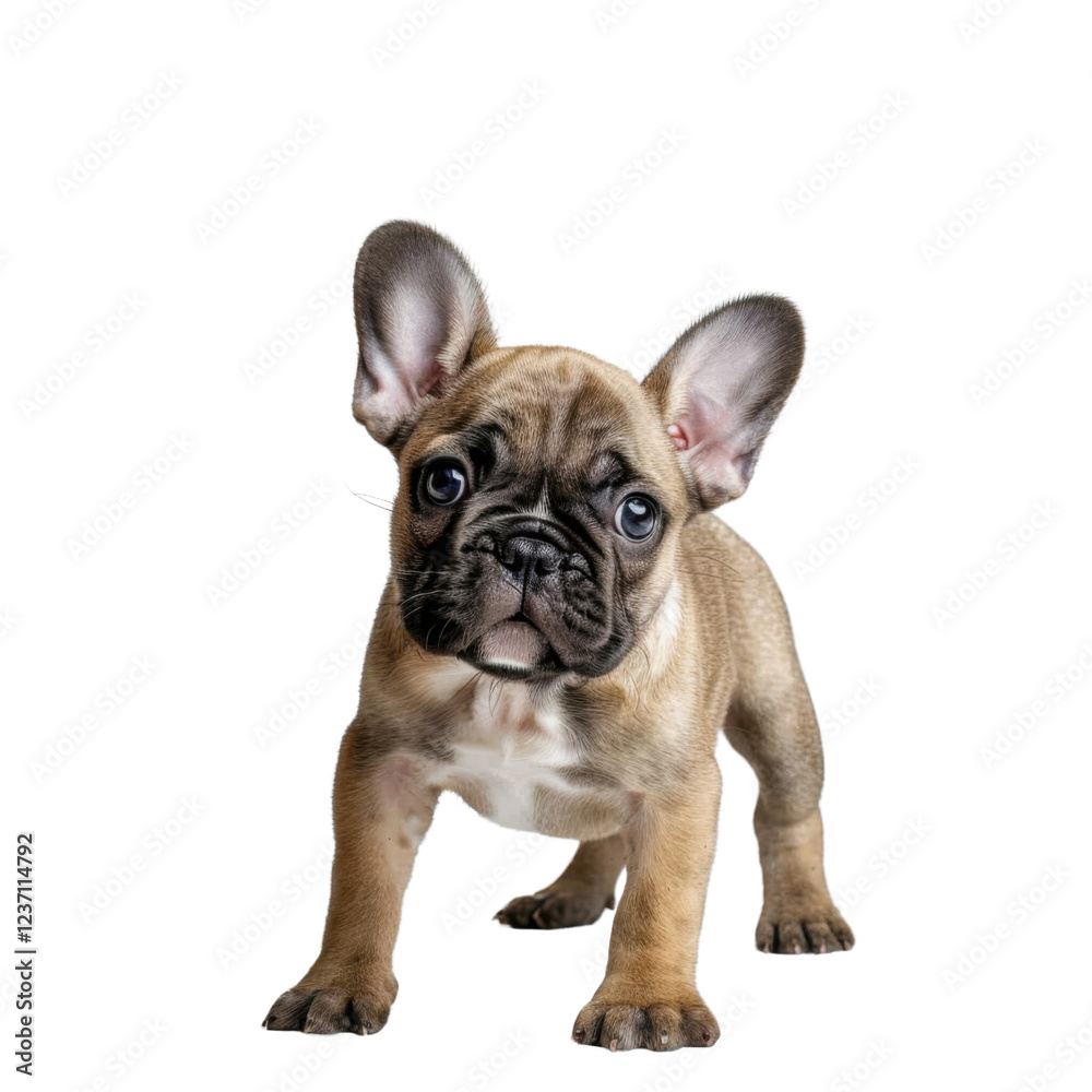 playful French Bulldog puppy with curious expression, standing confidently. This adorable pet showcases its unique features and charm, perfect for animal lovers playful French Bulldog puppy with curious expression, standing confidently. This adorable pet showcases its unique features and charm, perfect for animal lovers