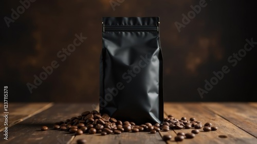 black coffee beans bag mockup for text