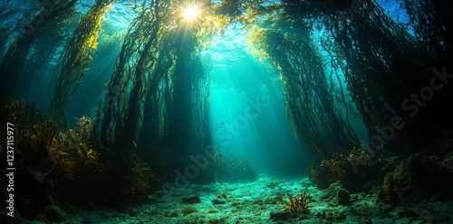 California Kelp Forest: An Underwater Scene with Lush Seaweed in the Pacific Ocean