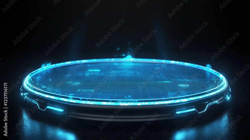 Obraz premium Futuristic Circular Platform Glowing With Blue Light