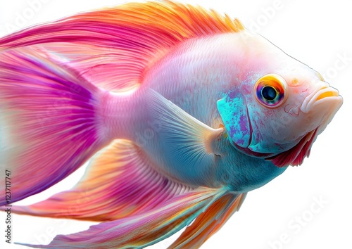 Surreal Yellowmask Angelfish: An Eye-Catching Tropical Reef Fish Set Against a White Background photo