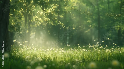 Sunlit Forest Meadow With Wildflowers