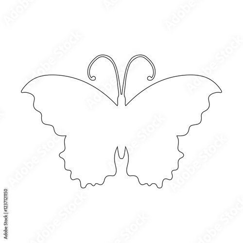 Line sketch, winged insect outline, decorative butterfly. Vector graphics.