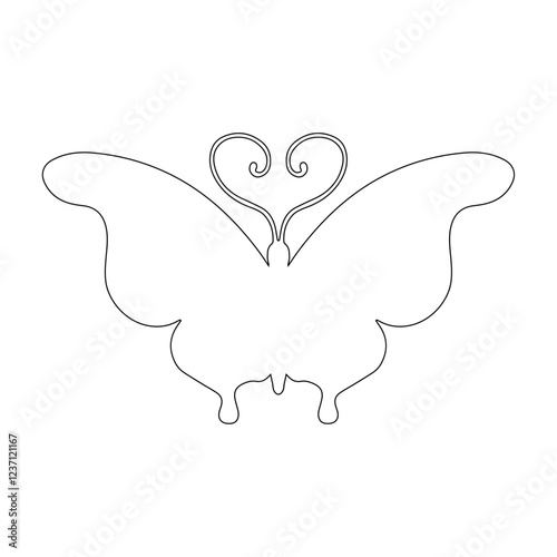 Line sketch, winged insect outline, decorative butterfly. Vector graphics.