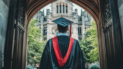 Graduate stands facing future prospects at university photo