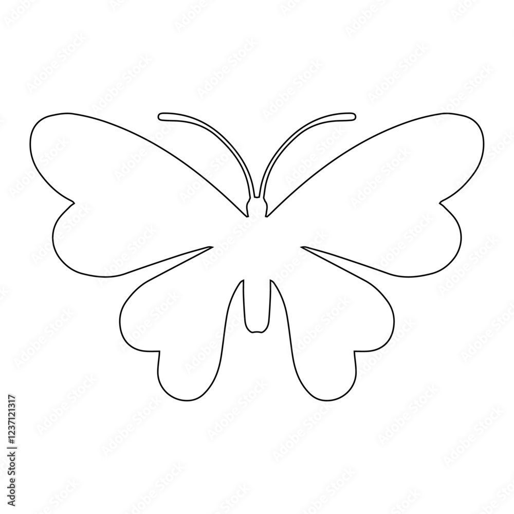 Line sketch, winged insect outline, decorative butterfly. Vector graphics. Line sketch, winged insect outline, decorative butterfly. Vector graphics.