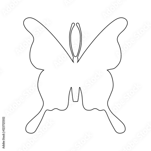 Line sketch, winged insect outline, decorative butterfly. Vector graphics.
