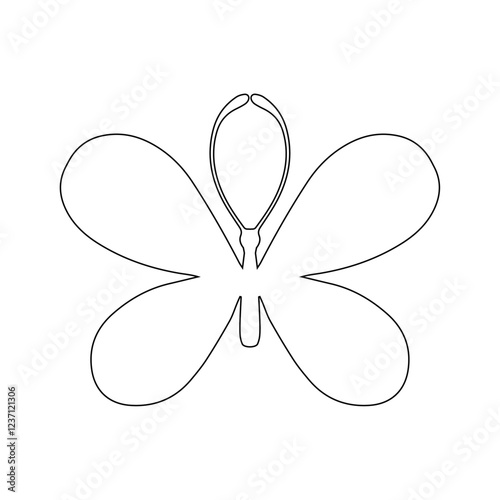 Line sketch, winged insect outline, decorative butterfly. Vector graphics.