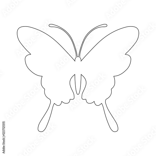 Line sketch, winged insect outline, decorative butterfly. Vector graphics.