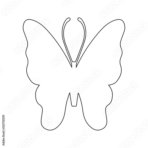 Line sketch, winged insect outline, decorative butterfly. Vector graphics.
