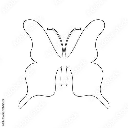 Line sketch, winged insect outline, decorative butterfly. Vector graphics.