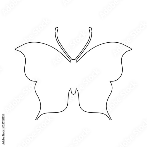 Line sketch, winged insect outline, decorative butterfly. Vector graphics.