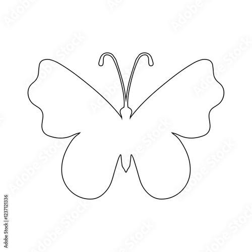 Line sketch, winged insect outline, decorative butterfly. Vector graphics.