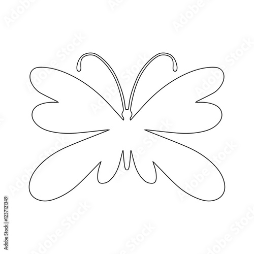 Line sketch, winged insect outline, decorative butterfly. Vector graphics.