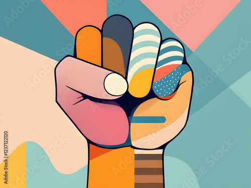 VibrantHandscape: Artistic Finger Patterns in Colorful Modern Design Expression photo