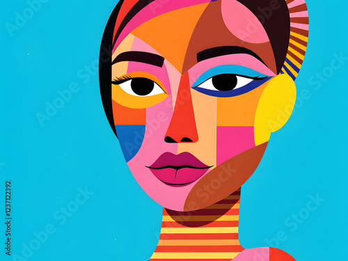 Vibrant Abstract Cubism Face Art with Geometric Patterns and Colors