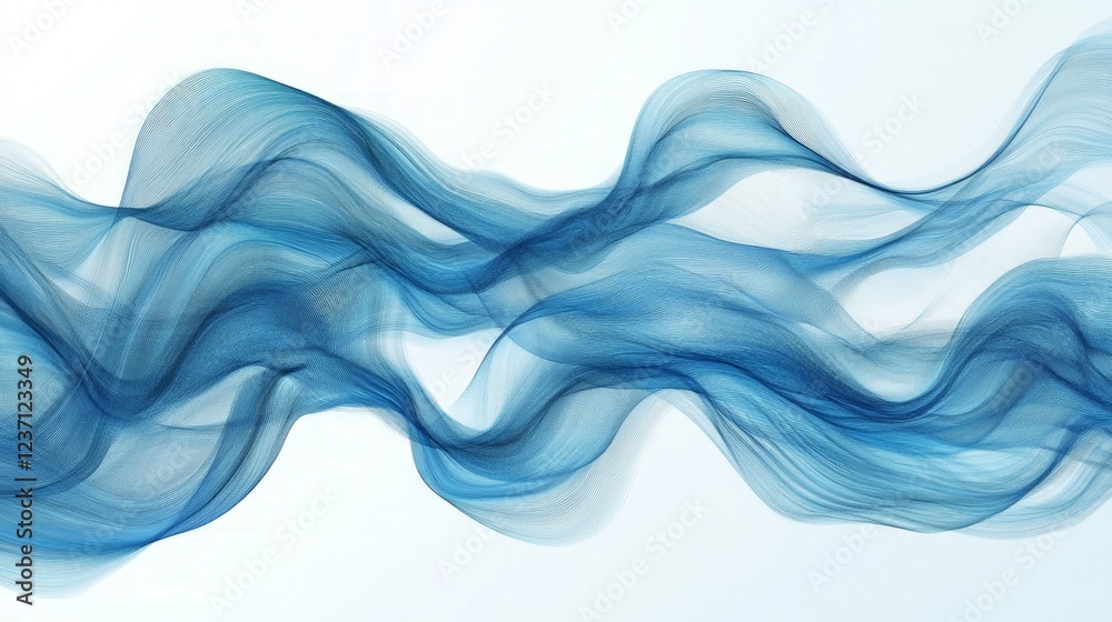 Elegant Flow of Blue Waves on a Soft White Background Elegant Flow of Blue Waves on a Soft White Background