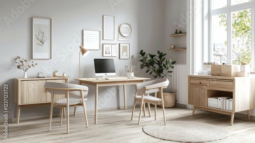 Modern Minimalist Home Office with Natural Light and Neutral Decor