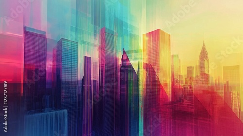 Vibrant Abstract Cityscape with Colorful Geometric Shapes