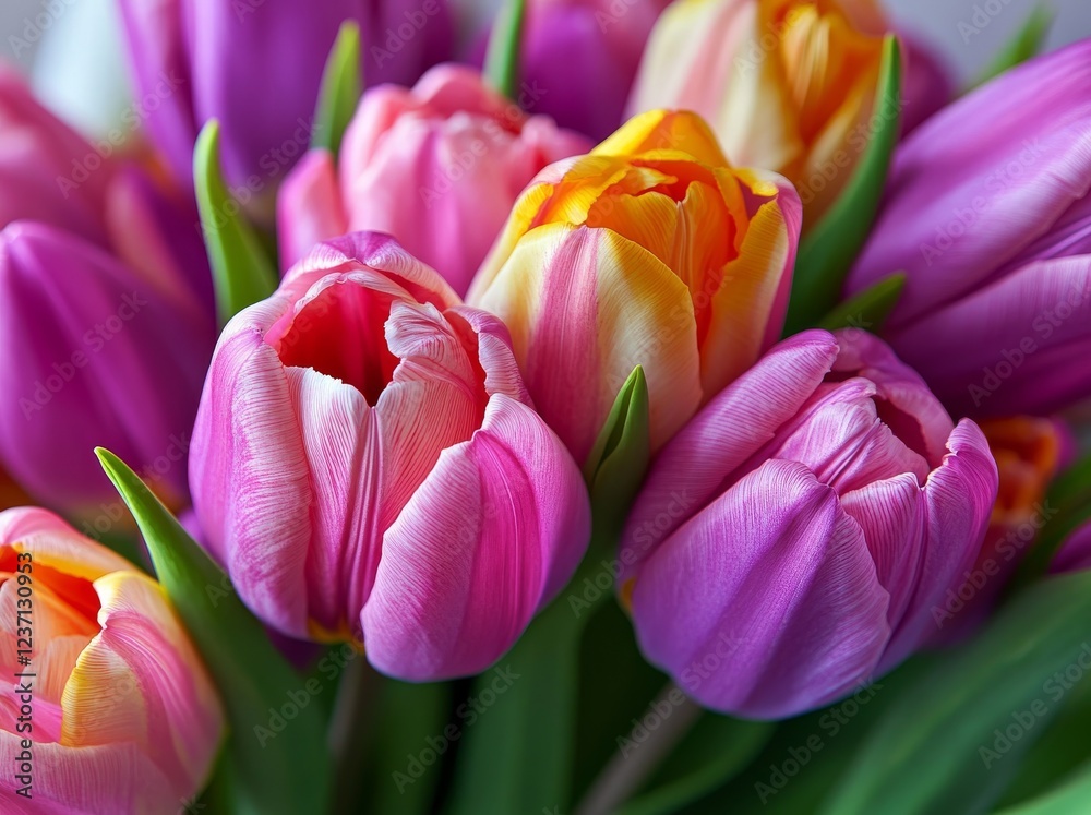 Fototapeta premium Stunning spring floral image featuring a vibrant close-up of a fresh tulip bouquet, perfectly isolated on white