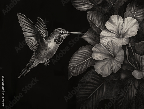 Hummingbirds on a background of flowers.