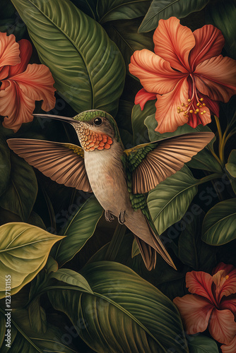 Hummingbirds on a background of flowers.