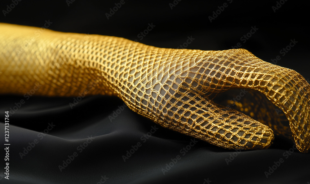 Fototapeta premium Striking Gold Mesh Sleeve with a Woven Crosshatch Pattern, Showcasing a Sleek and Modern Design Element
